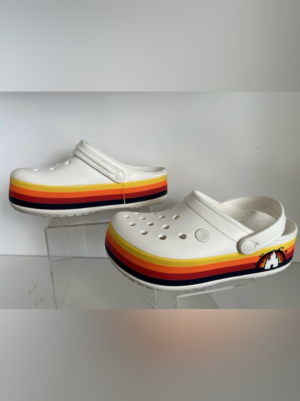 Disney Parks Disneyland Retro Clog Crocs White Womens 6 Jrs/Mens 4 Magic Kingdom
